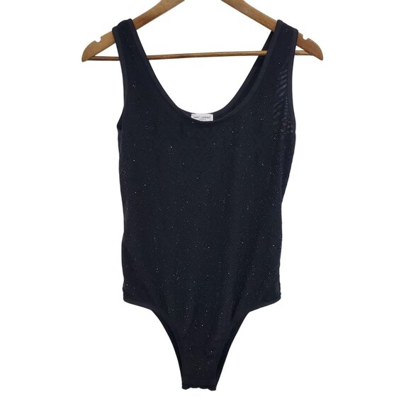 Saint Laurent YSL Crystal Bodysuit Black Diamond Mesh Tank Leotard Size L Rare - Picture 1 of 16